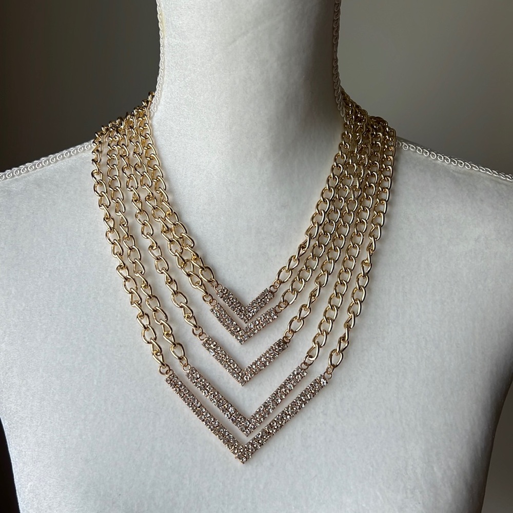 Gold Tone Multi-Layer Statement Necklace - image 3
